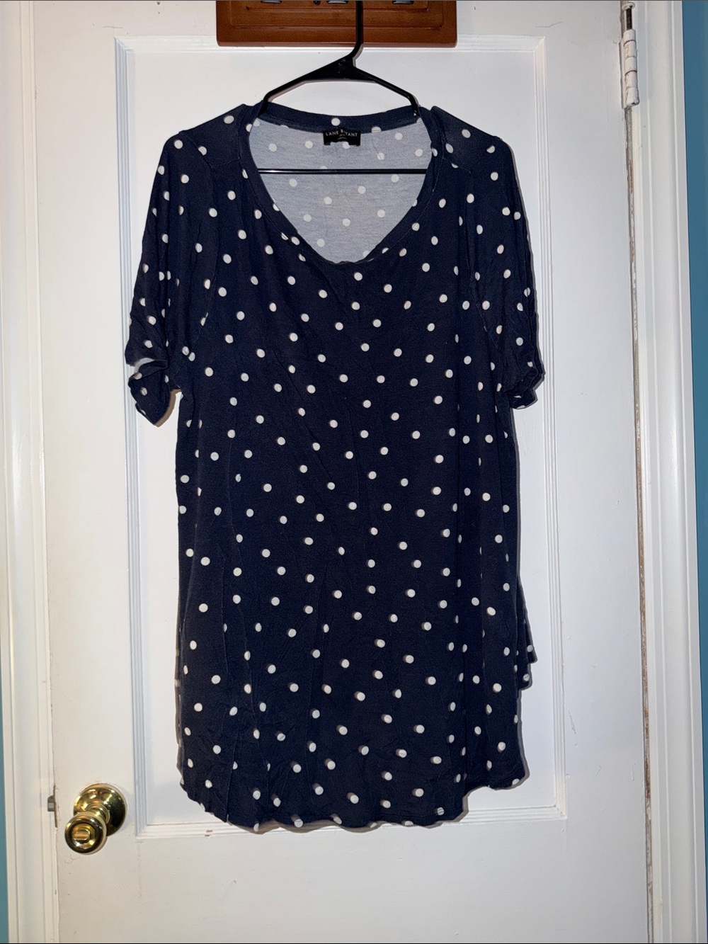 Lane Bryant Navy & White Polka Dot Short Sleeve Tunic